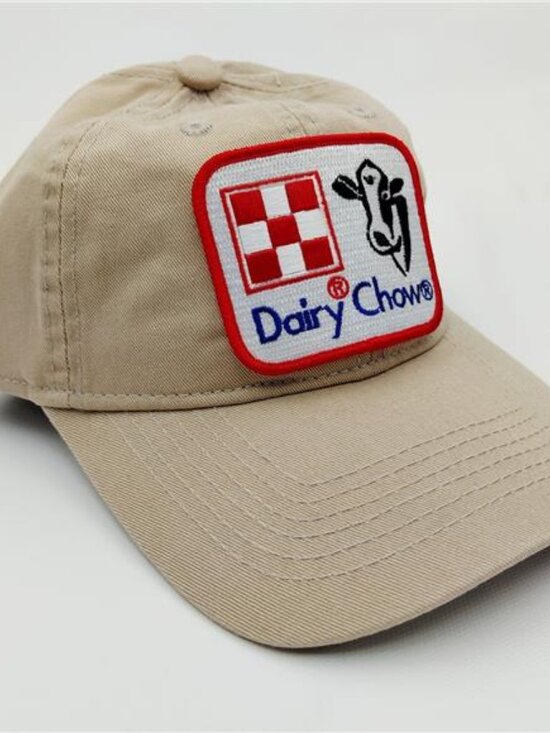 Retro Rare 80s Dairy Chow Embroidered Patch Dad Hat - USA Made Patch - Strapback